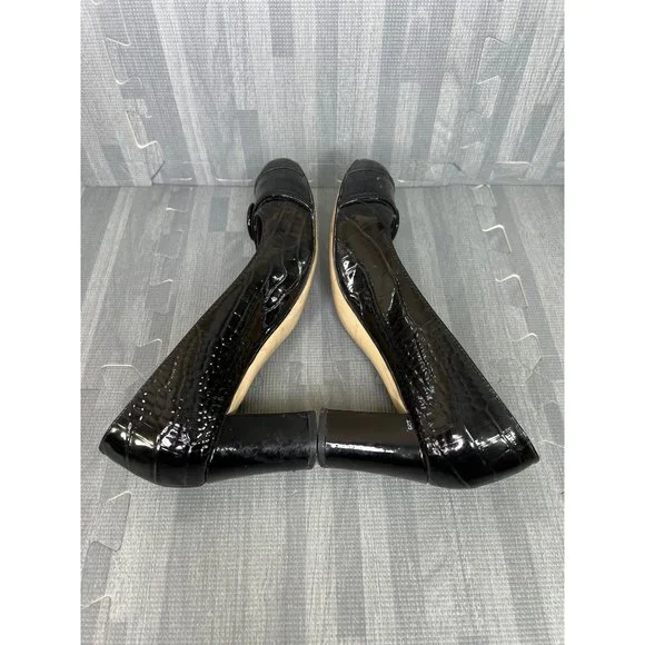 Kate Spade Patent Leather Shoes Black 8.5 Womens Round Toe Textured - Picture 8 of 10